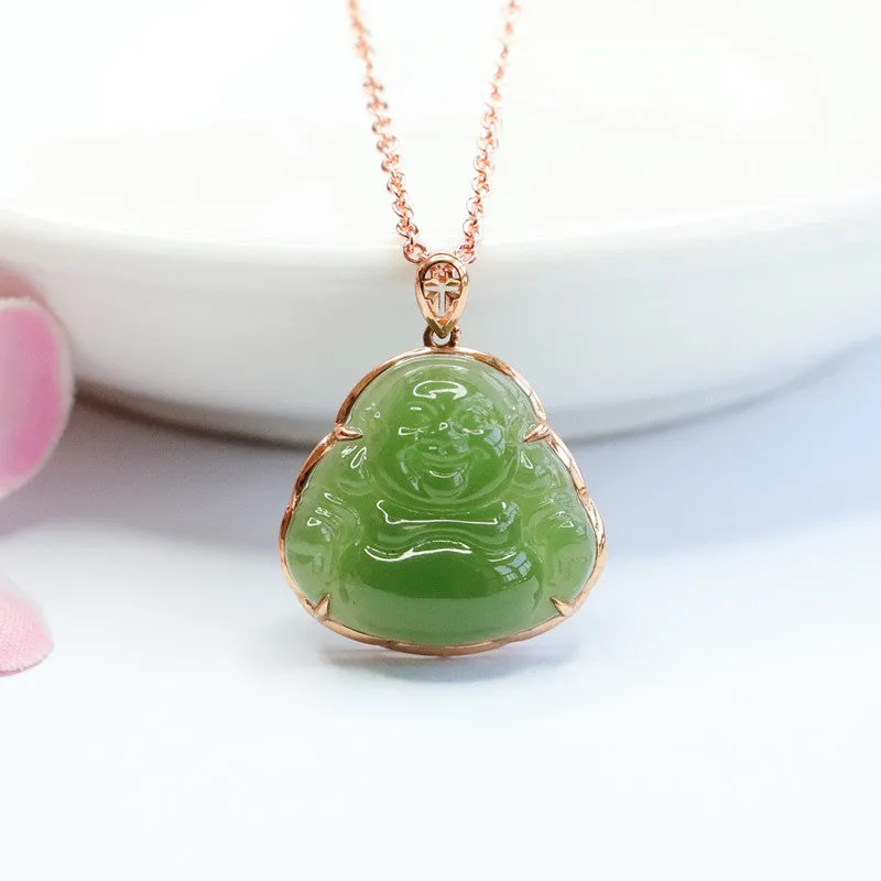 Fortune's Favor Sterling Silver Jade Buddha Necklace