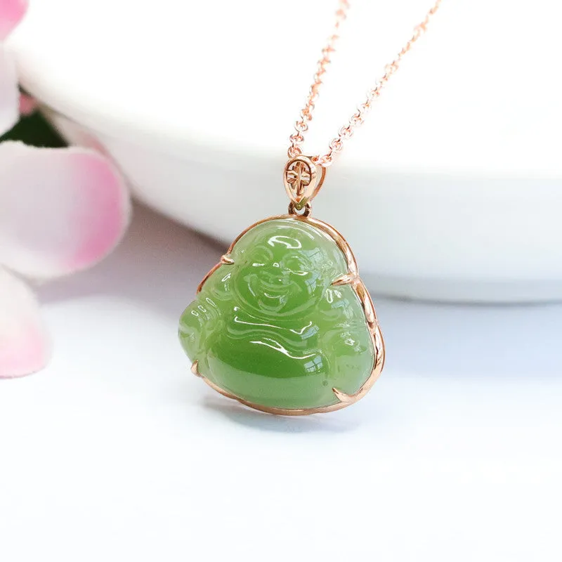 Fortune's Favor Sterling Silver Jade Buddha Necklace