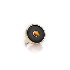 Geometric Golden Black Charcoal Adjustable Statement Ring