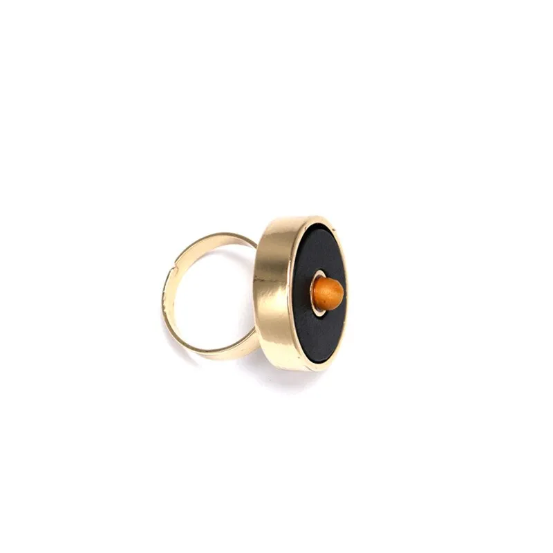 Geometric Golden Black Charcoal Adjustable Statement Ring