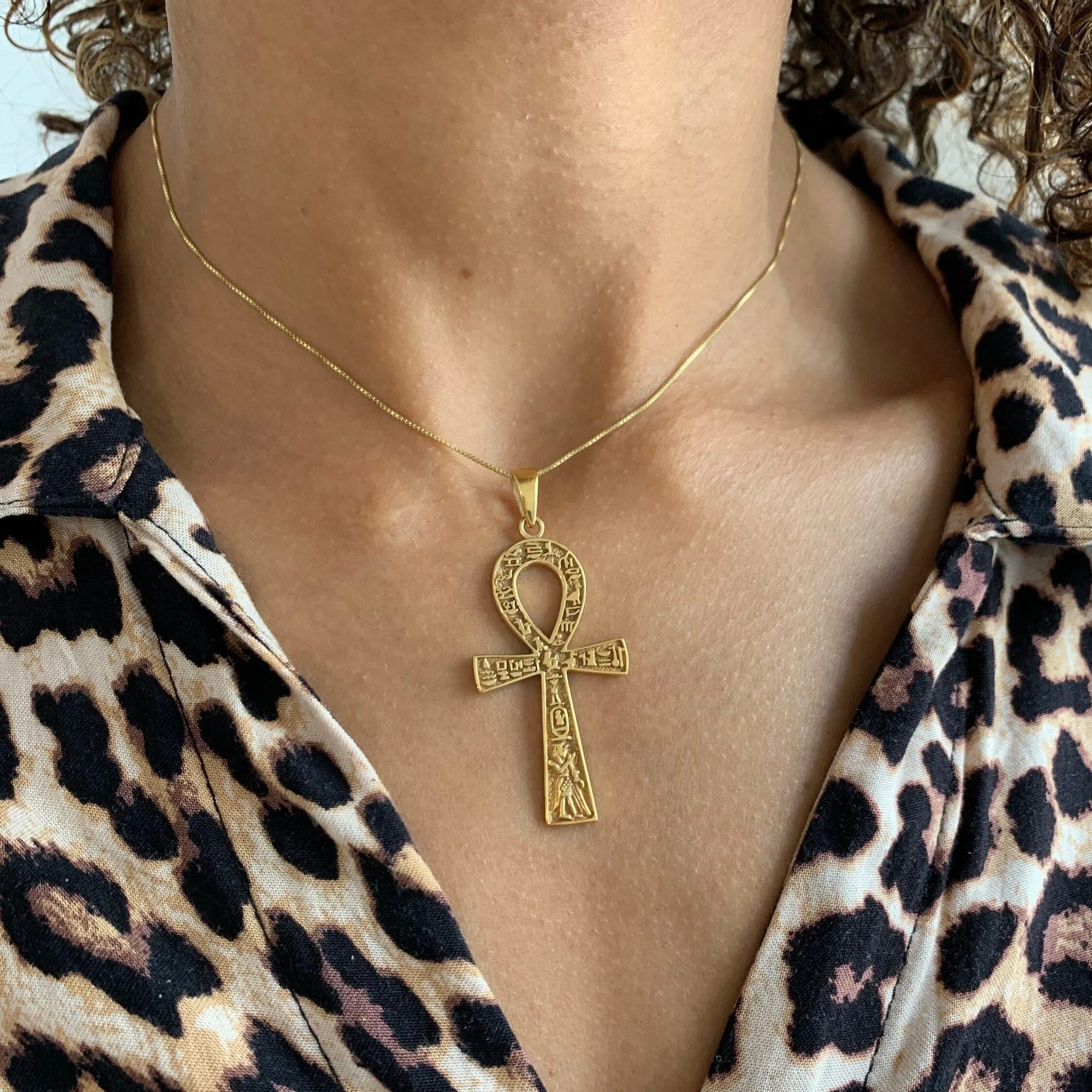 Gold Ankh Pendant - Vintage Cross Pendant, Ancient Necklace