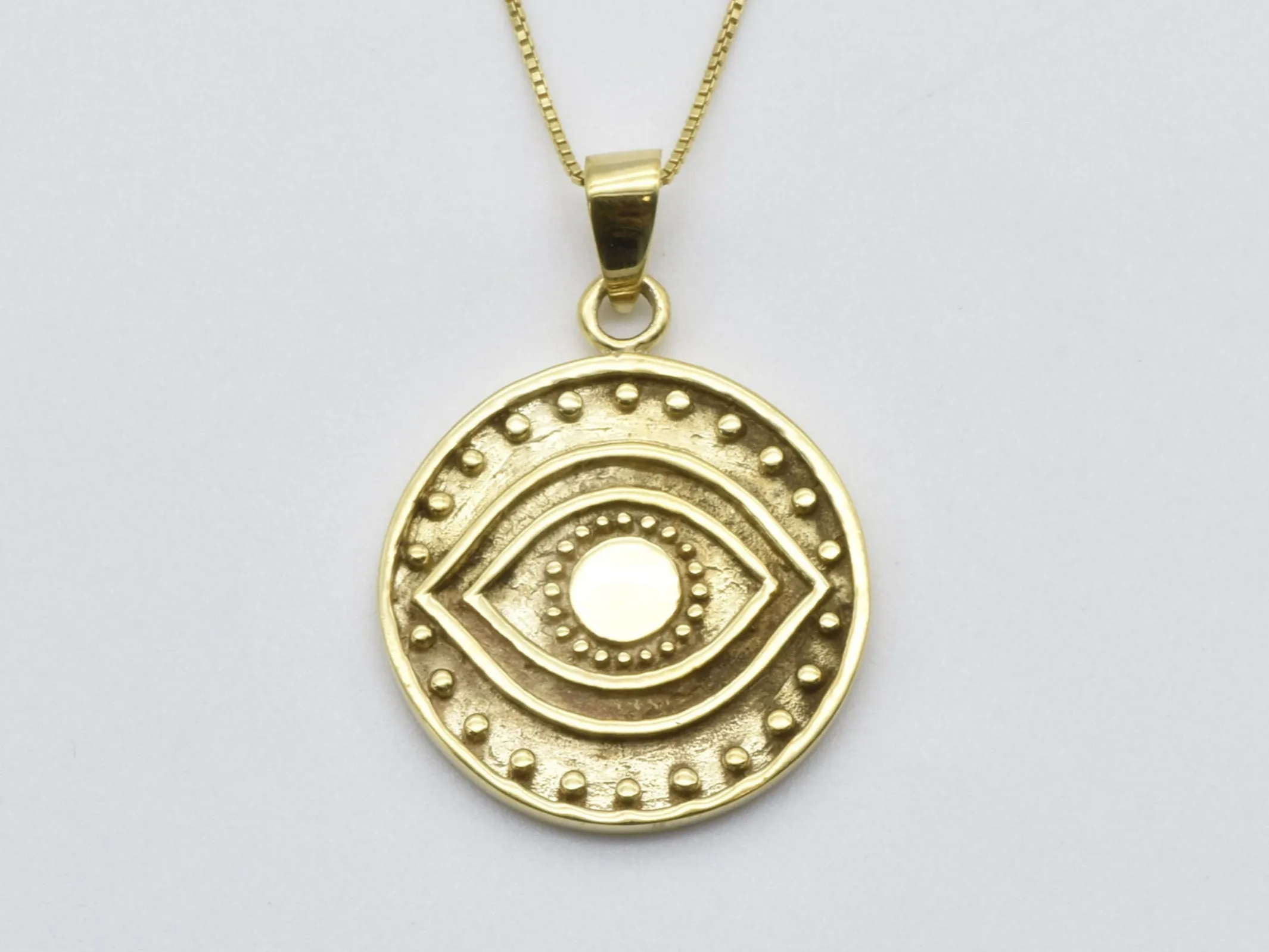 Gold Evil Eye Pendant - Symbolic Eye Pendant, Evil Eye Necklace