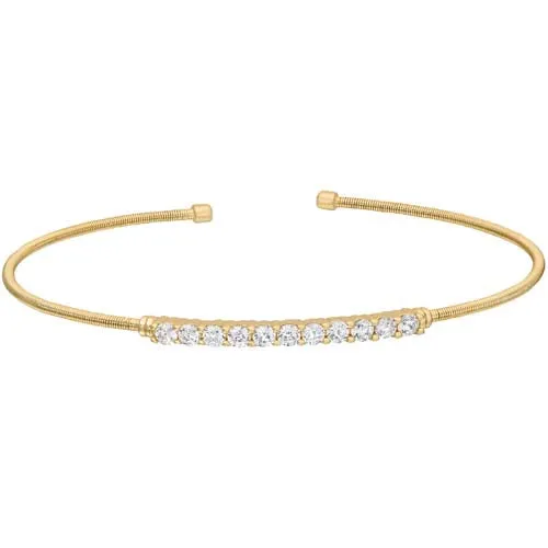 Gold Finish Sterling Silver Cable Cuff Bracelet with Simulated Diamonds