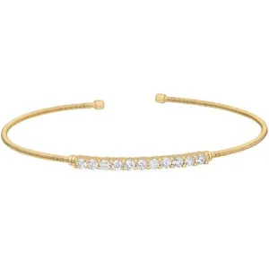 Gold Finish Sterling Silver Cable Cuff Bracelet with Simulated Diamonds