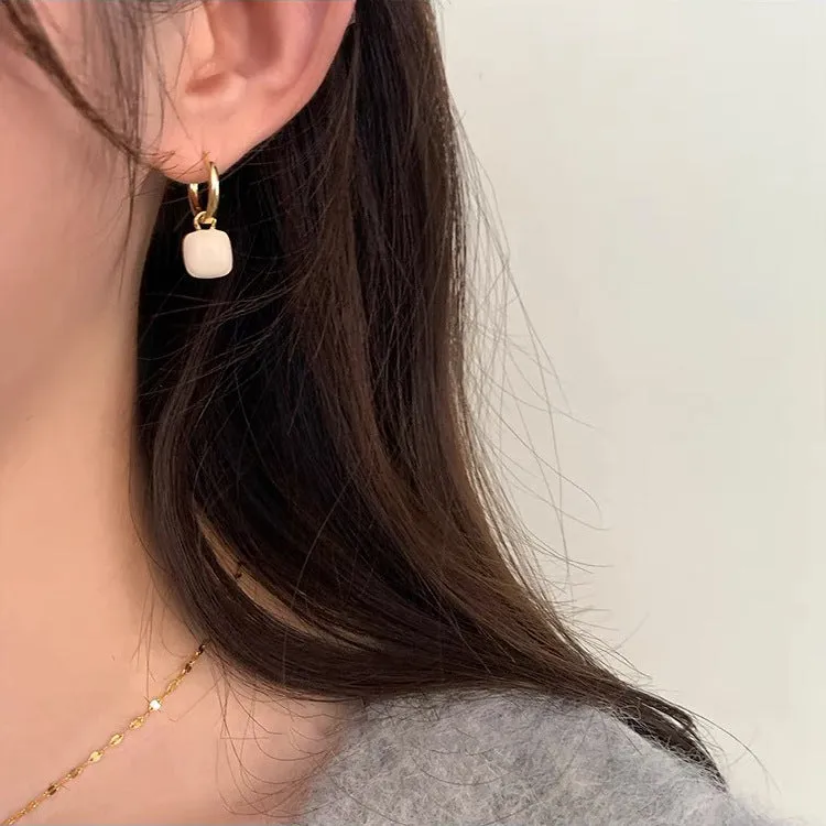 Gold Hoop Earrings with White Charm jlt11688