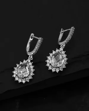 Gold Plated Contemporary Drop Earring With Dangling Cz Stone