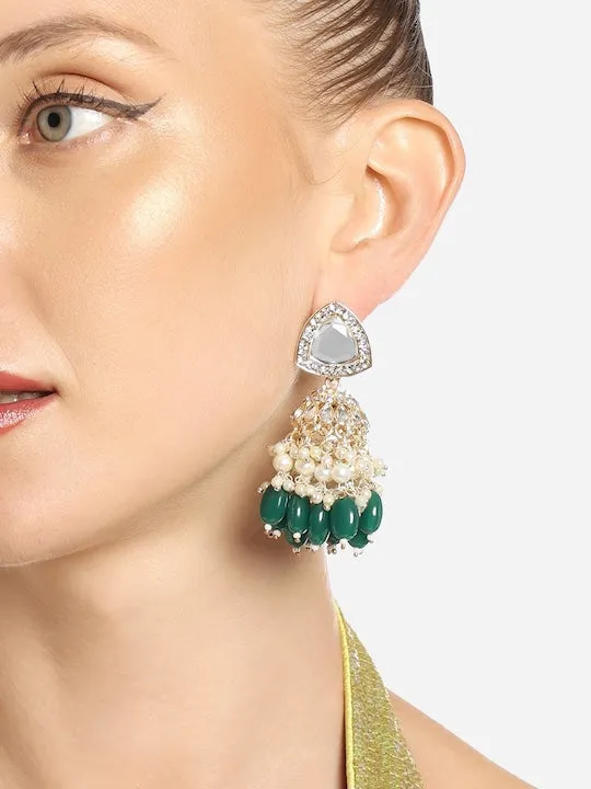 Gold-Plated Kundan-Studded Contemporary Jhumka Earrings