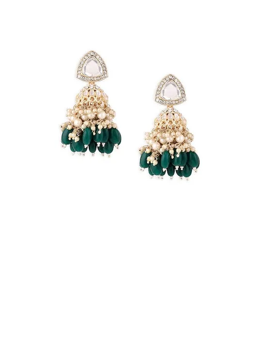 Gold-Plated Kundan-Studded Contemporary Jhumka Earrings