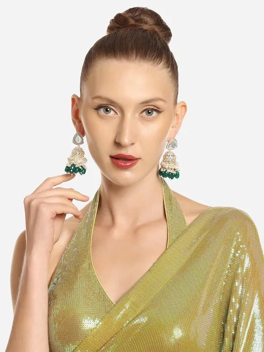 Gold-Plated Kundan-Studded Contemporary Jhumka Earrings