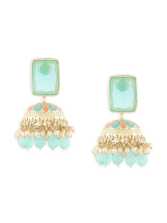 Gold-Plated Meenakari Contemporary Drop Earrings