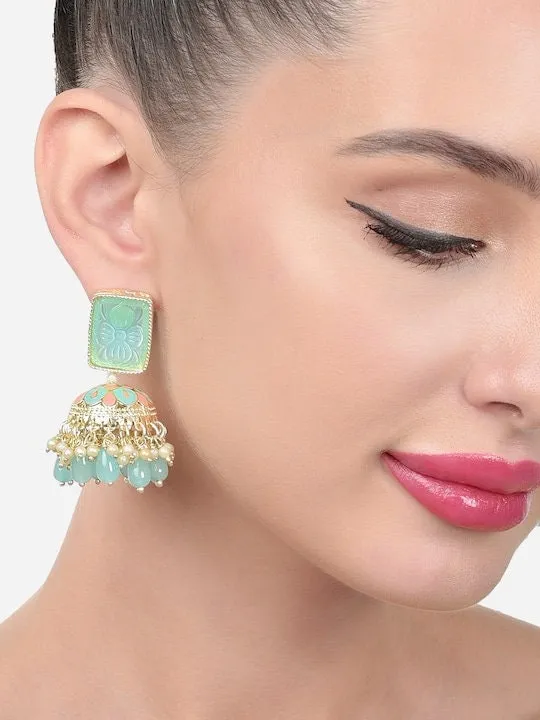 Gold-Plated Meenakari Contemporary Drop Earrings