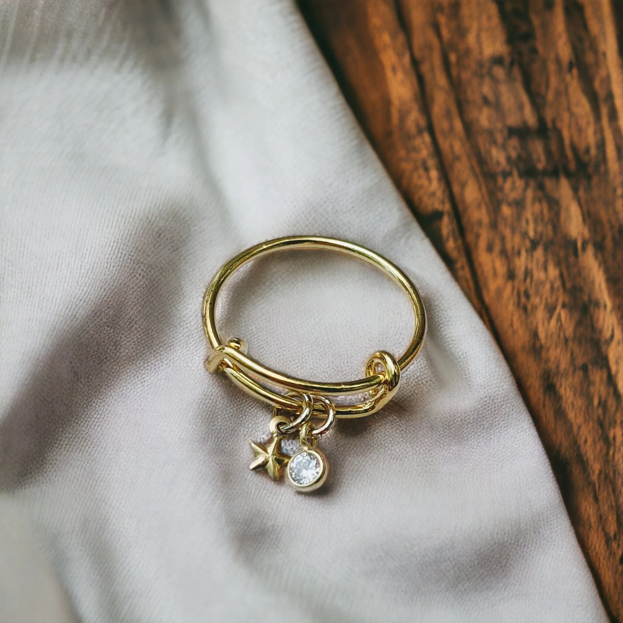 Gold Star Crystal Dangle Charm Ring