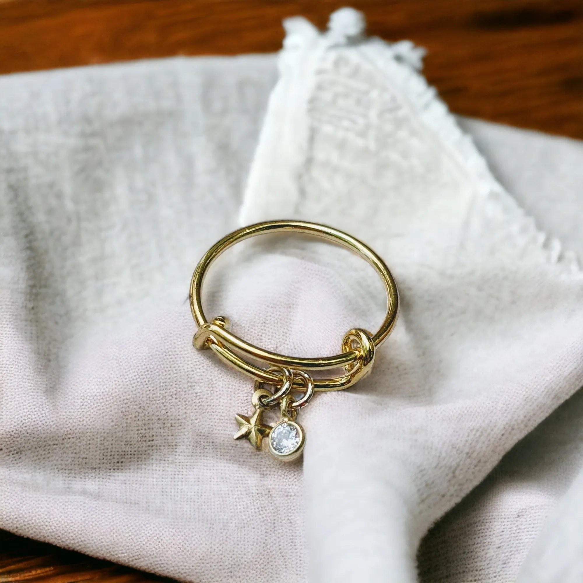 Gold Star Crystal Dangle Charm Ring