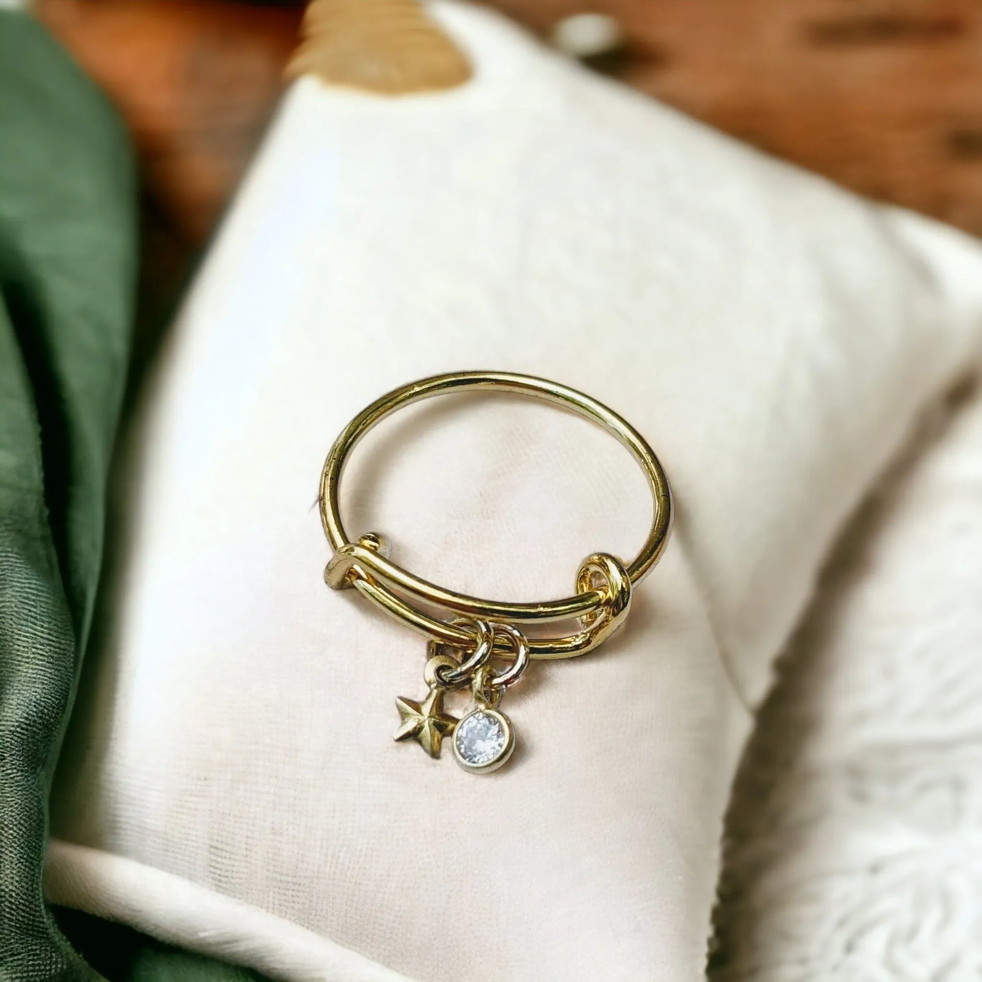 Gold Star Crystal Dangle Charm Ring