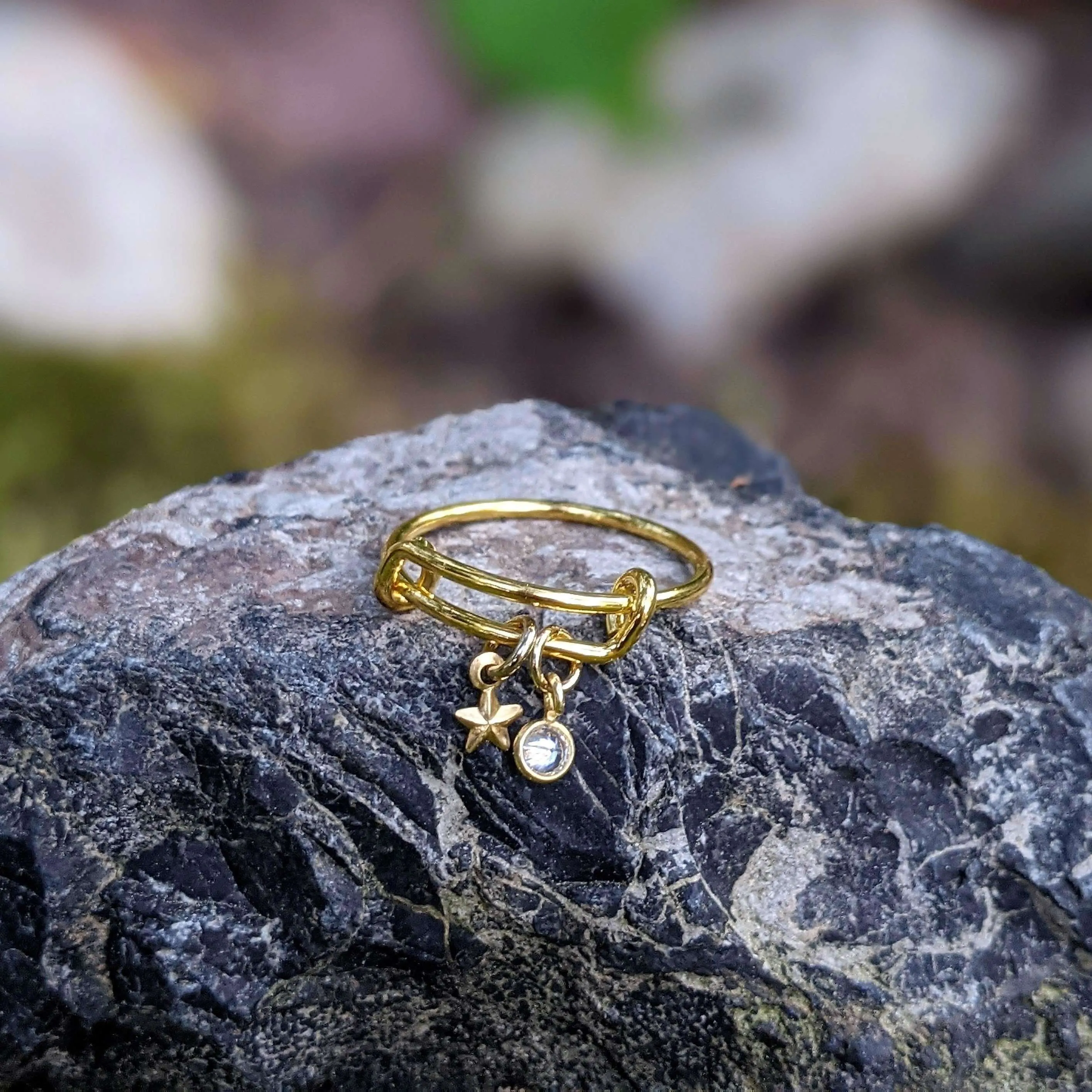 Gold Star Crystal Dangle Charm Ring