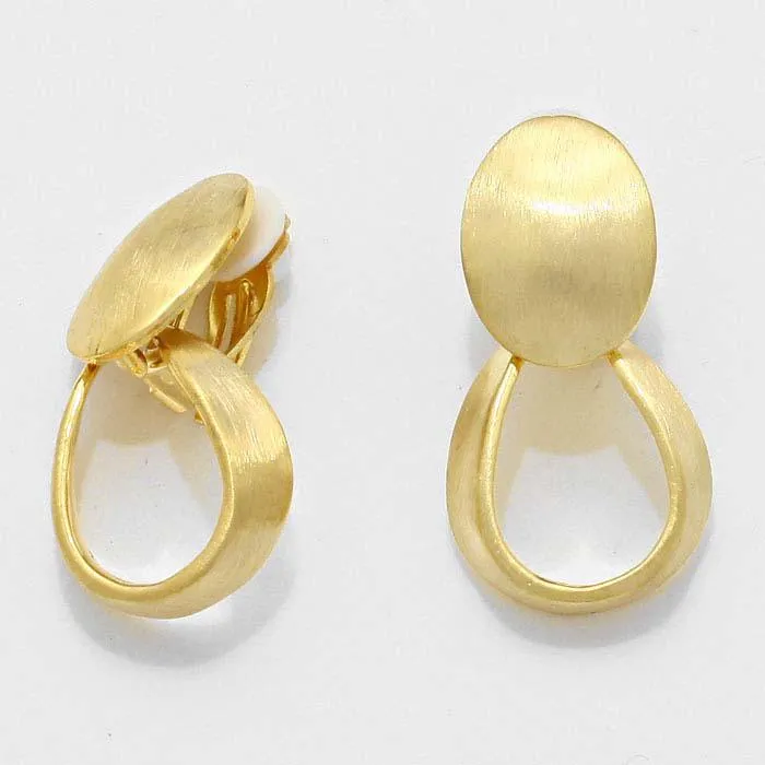 Gold Tone Loop Metal Clip On Earrings