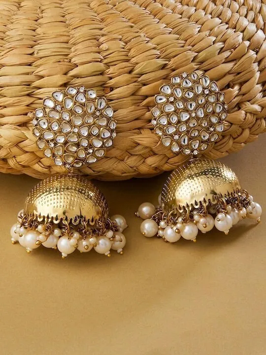 Gold-Toned Contemporary Jhumkas Earrings