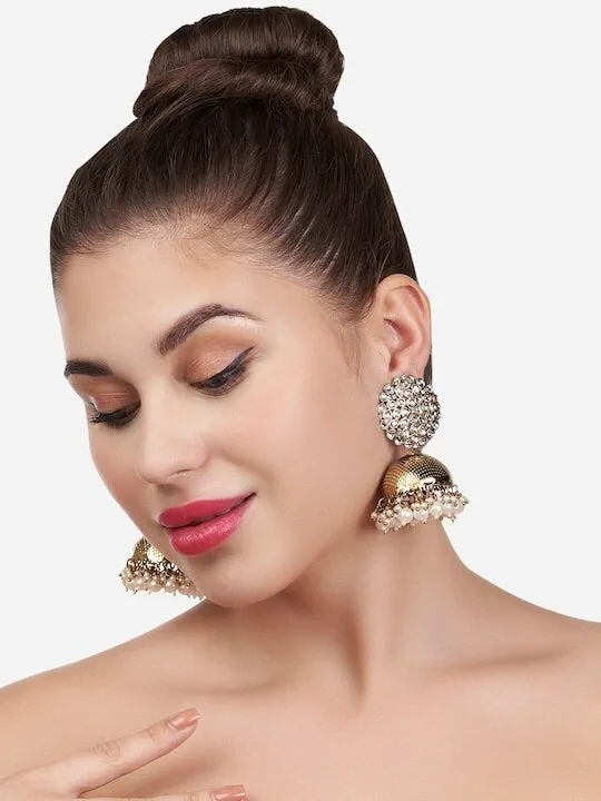 Gold-Toned Contemporary Jhumkas Earrings