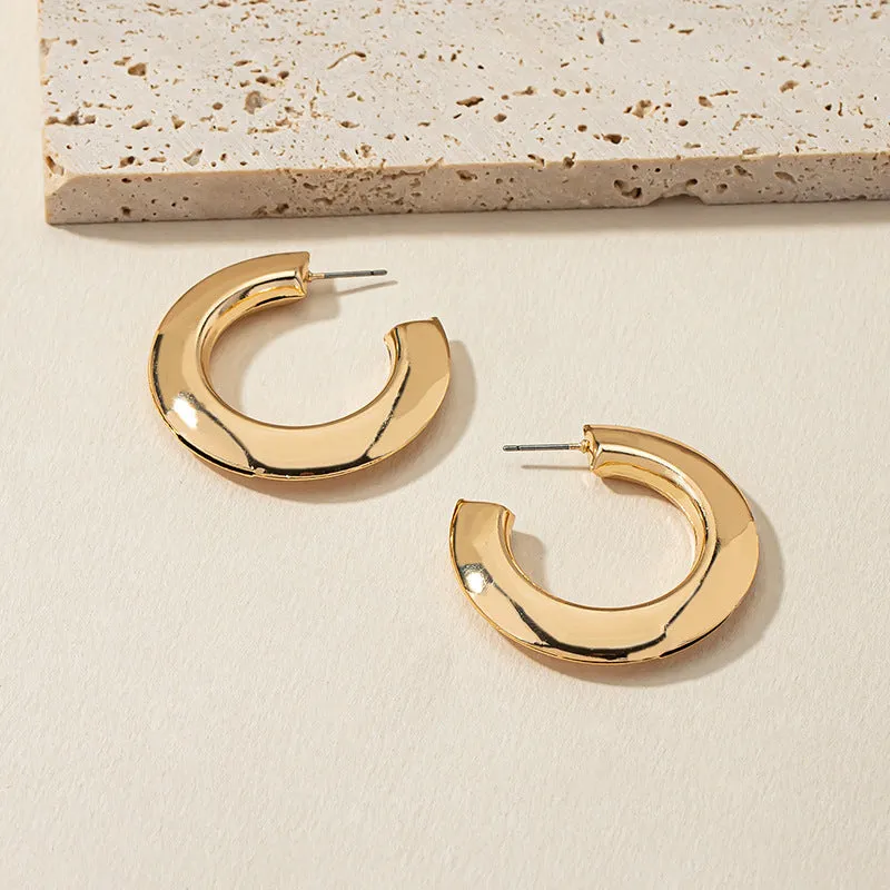 Golden Geometric C-shaped Earrings - Elegant European & American Jewelry for Women