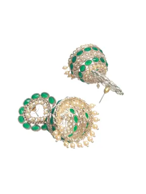 Green & White Contemporary Jhumkas Earrings