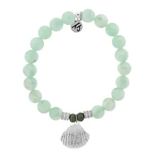 Green Angelite Bracelet with Seashell Sterling Silver Charm