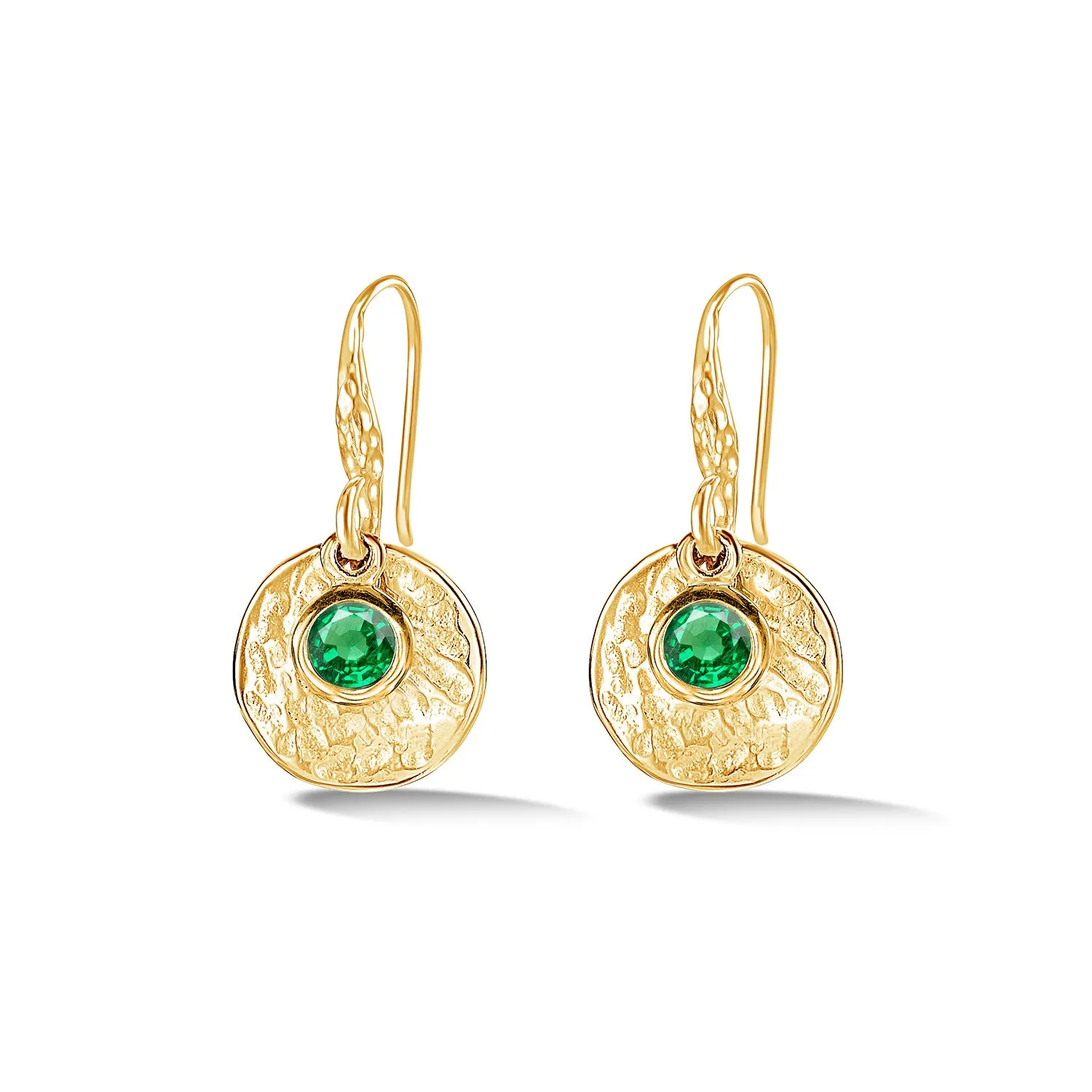 Hammered Disc & Green Garnet Array Drop Earrings