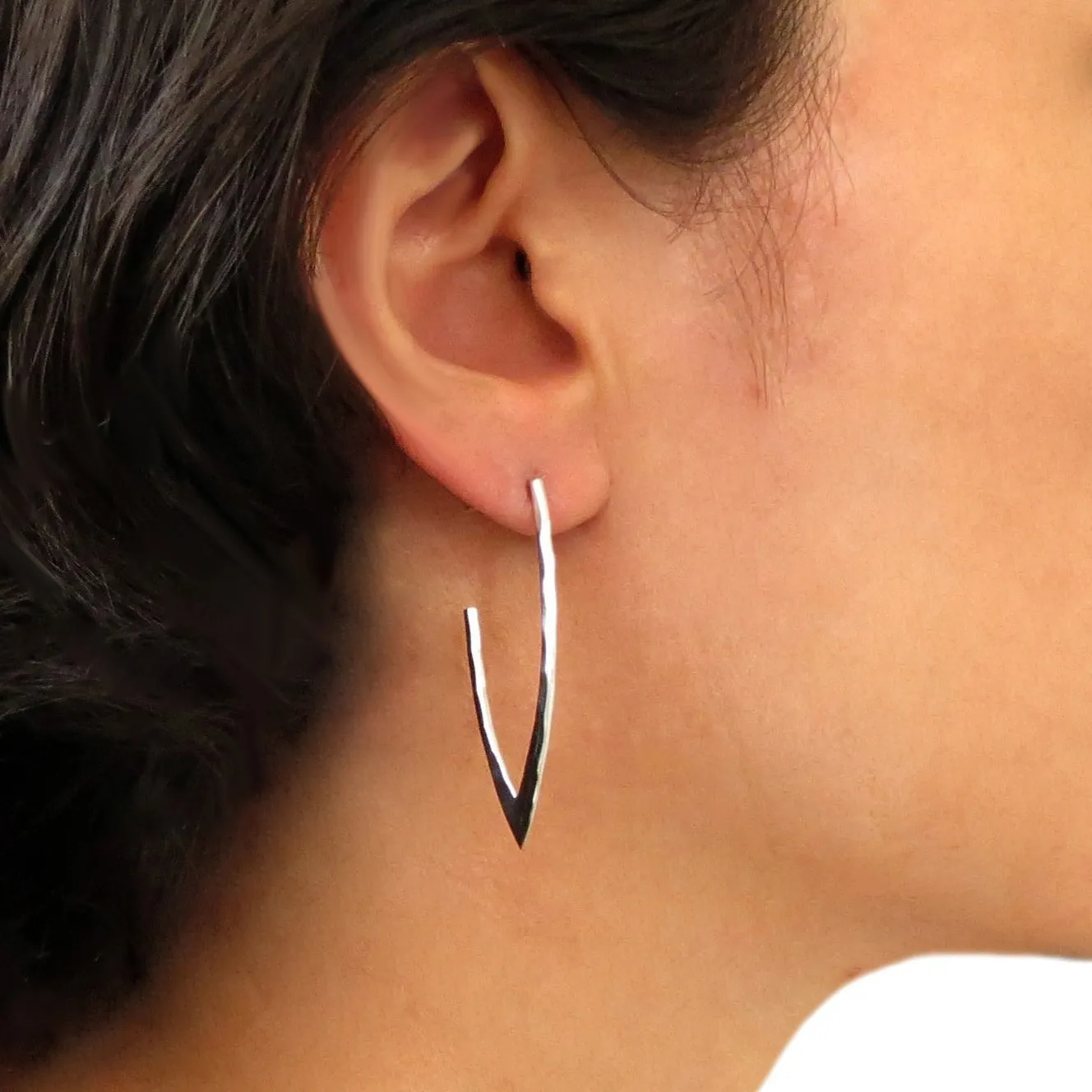 Hammered Silver Spiked Hoop Earrings