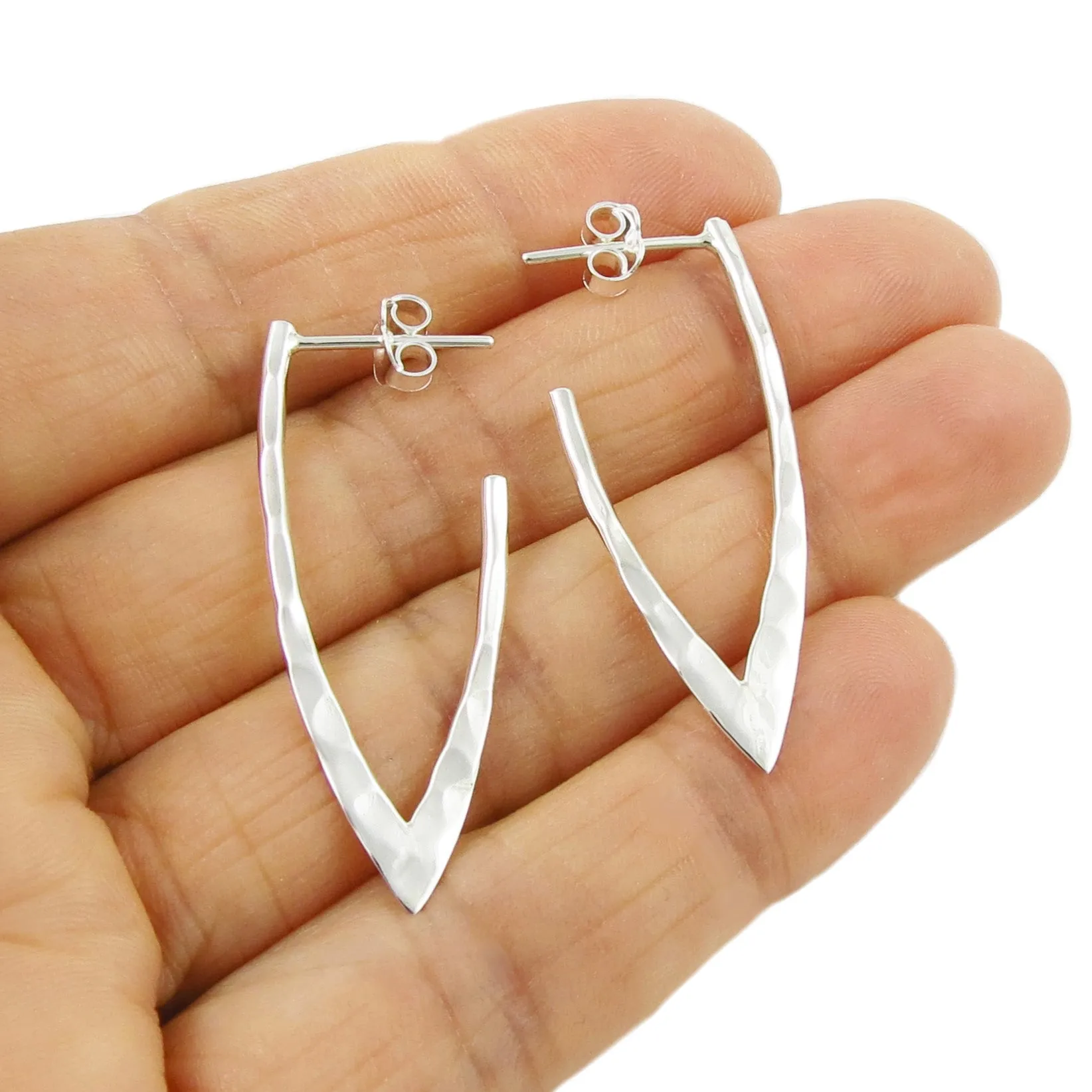 Hammered Silver Spiked Hoop Earrings