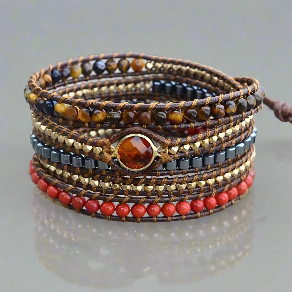 Handmade Bohemian Red Bracelet Natural Stone