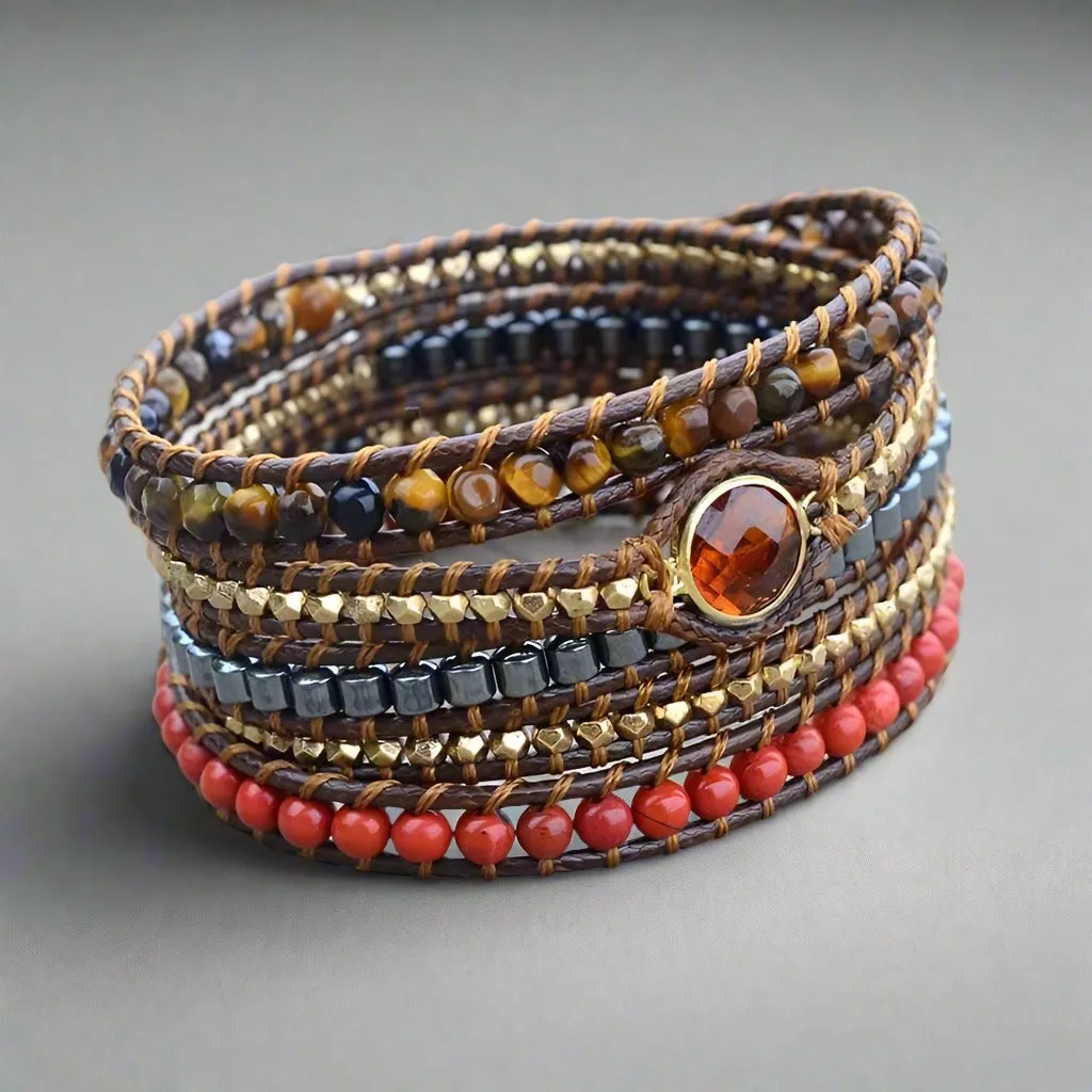 Handmade Bohemian Red Bracelet Natural Stone