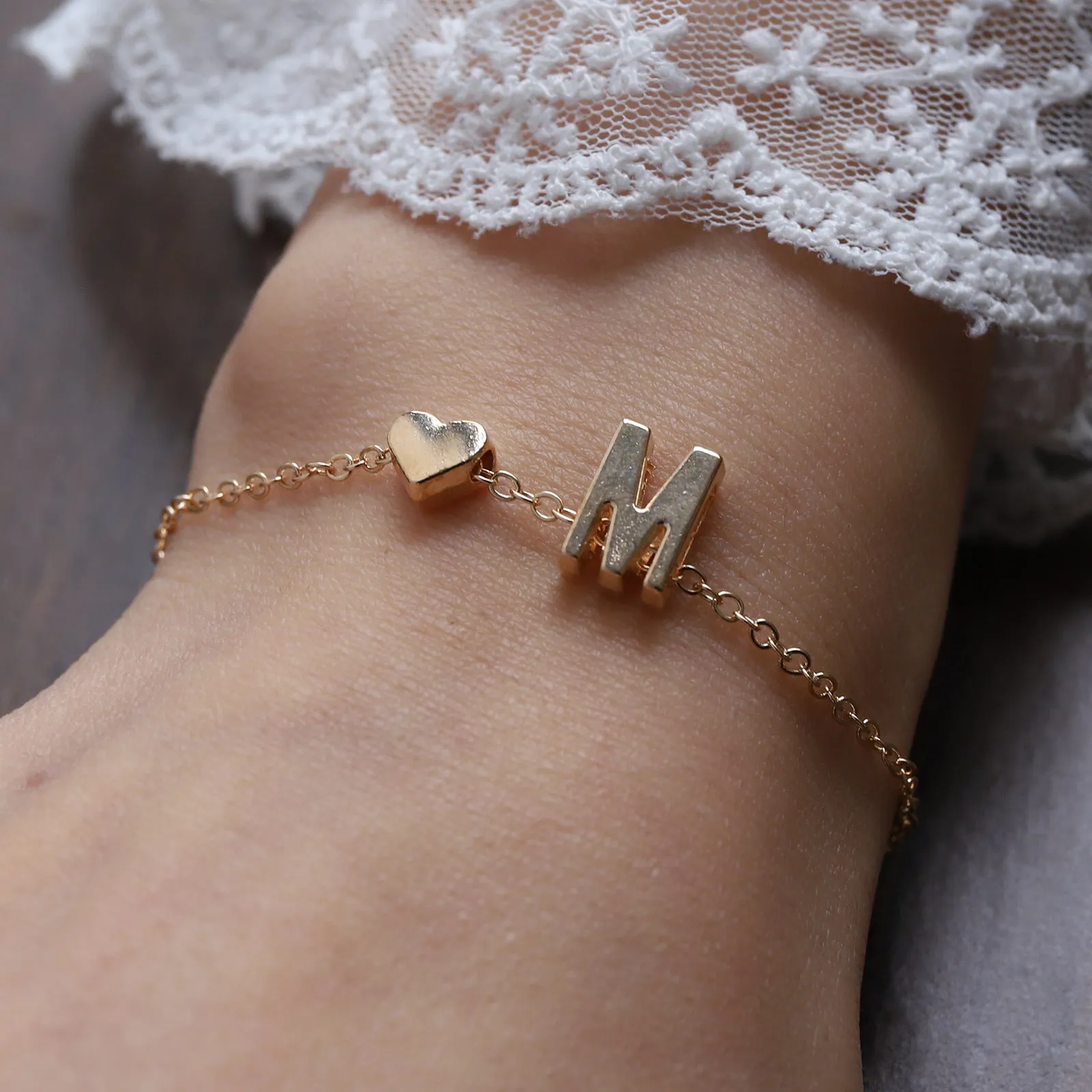 Heart & Initial Charm Bracelet