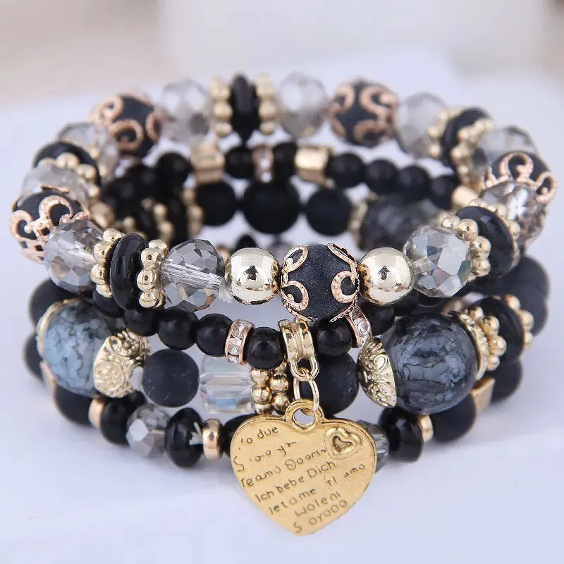 Heart Bead Bracelet For Women Fashion Accessories Antique Tassel Multilayer Mixed Color Beaded Bracelet Set Bohemia