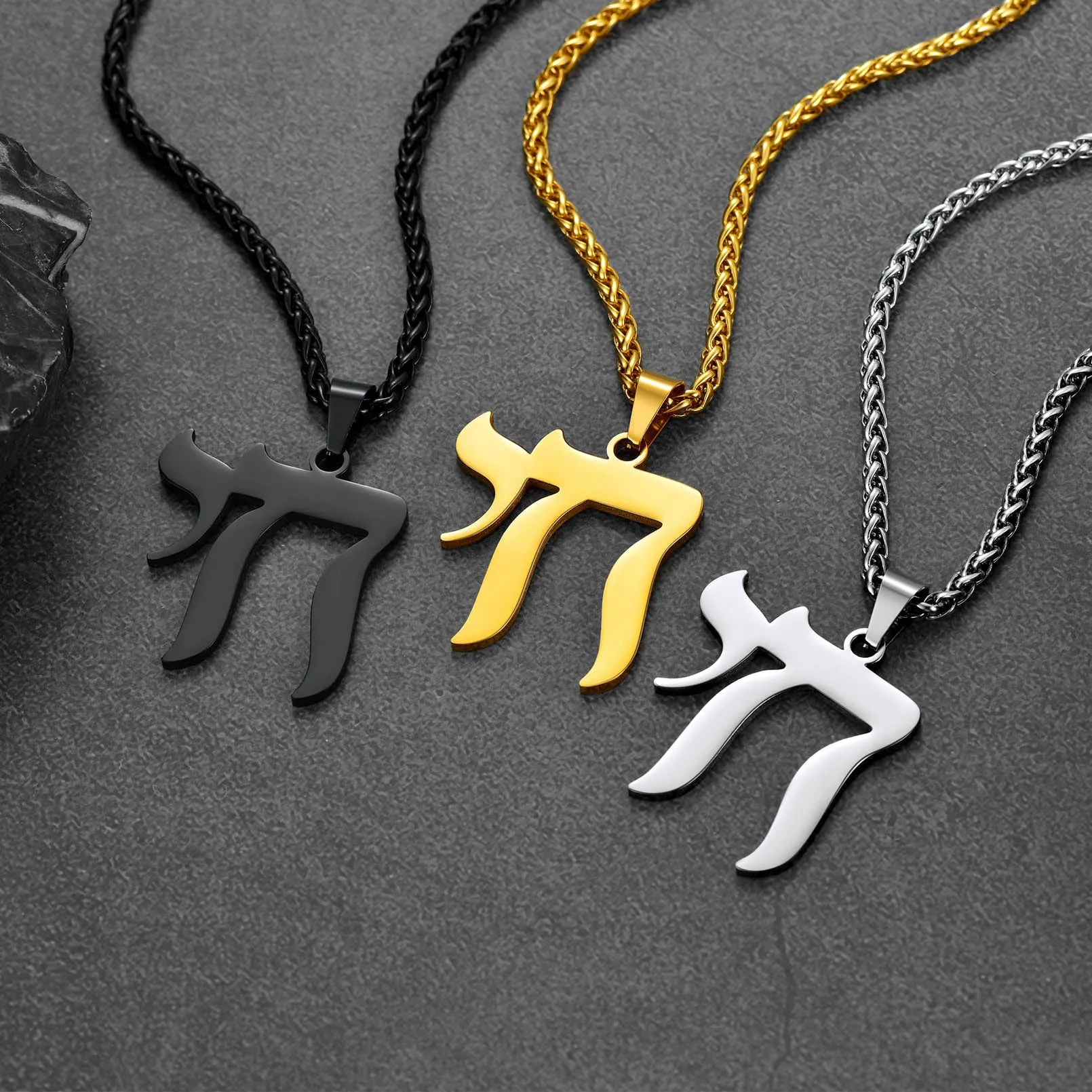 Hebrew Chai Letters Amulet Necklace For Men