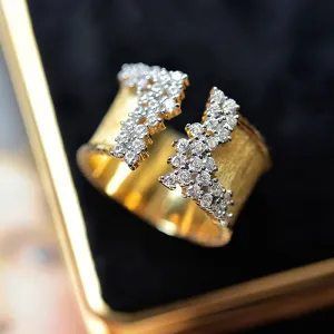 Huitan Trendy Luxury Gold Color Cubic Zirconia Ring for Women Modern Wide Band Finger Ring OL Style Female Jewelry Drop Shipping