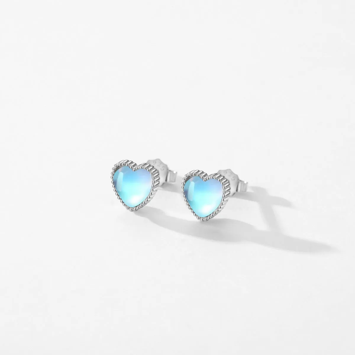 Japanese Minimalist S925 Sterling Silver Moonlight Stone Heart Earrings