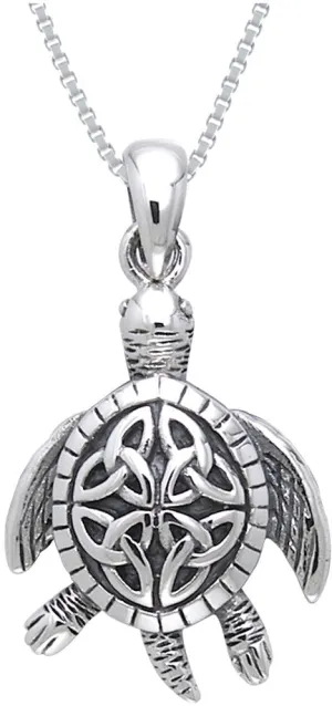 Jewelry Trends Sterling Silver Celtic Turtle Trinity Knot Pendant with 18 Inch Box Chain Necklace