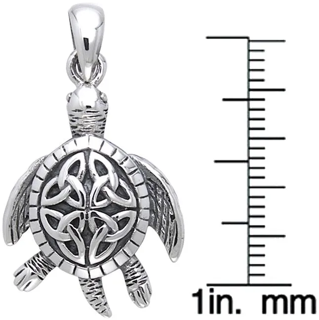 Jewelry Trends Sterling Silver Celtic Turtle Trinity Knot Pendant with 18 Inch Box Chain Necklace