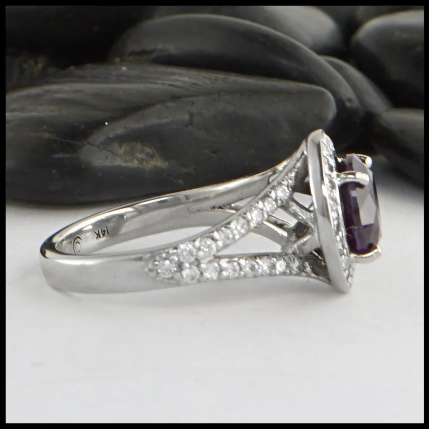 Lab Alexandrite and Diamond Ring