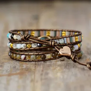 Labradorite & Rhinestone Wrap Bracelet - Stunning Bohemian Style Jewelry