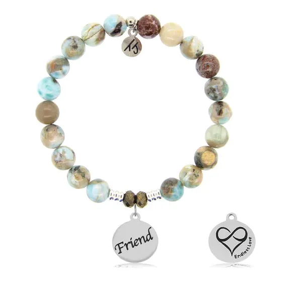 Larimar Stone Bracelet with Friend Sterling Silver Charm