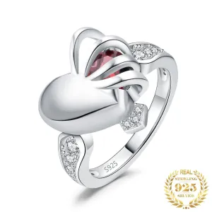 Love Heart 2ct Natural Red Garnet Ring - 925 Sterling Silver