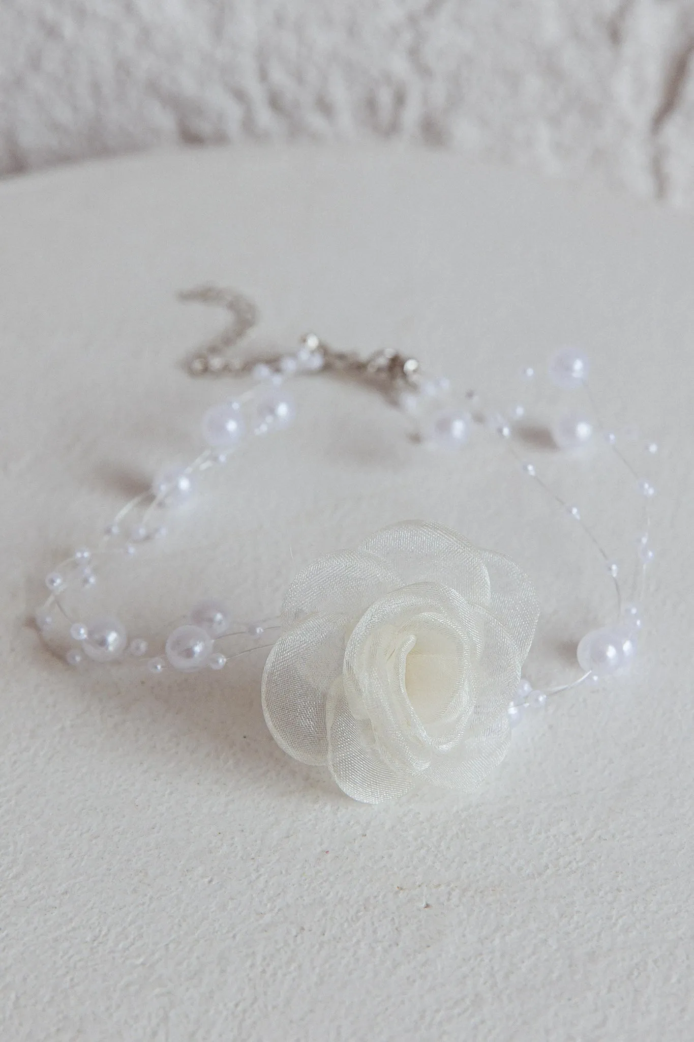 Magic Moments Chiffon Rose Choker Necklace Pearl