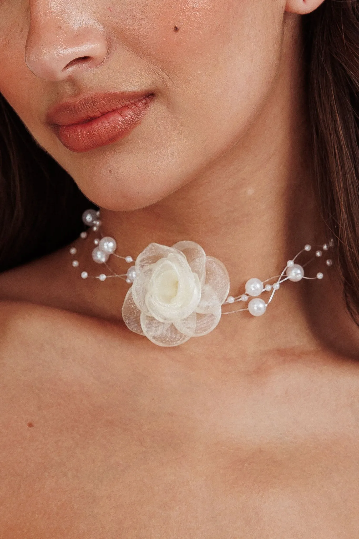 Magic Moments Chiffon Rose Choker Necklace Pearl