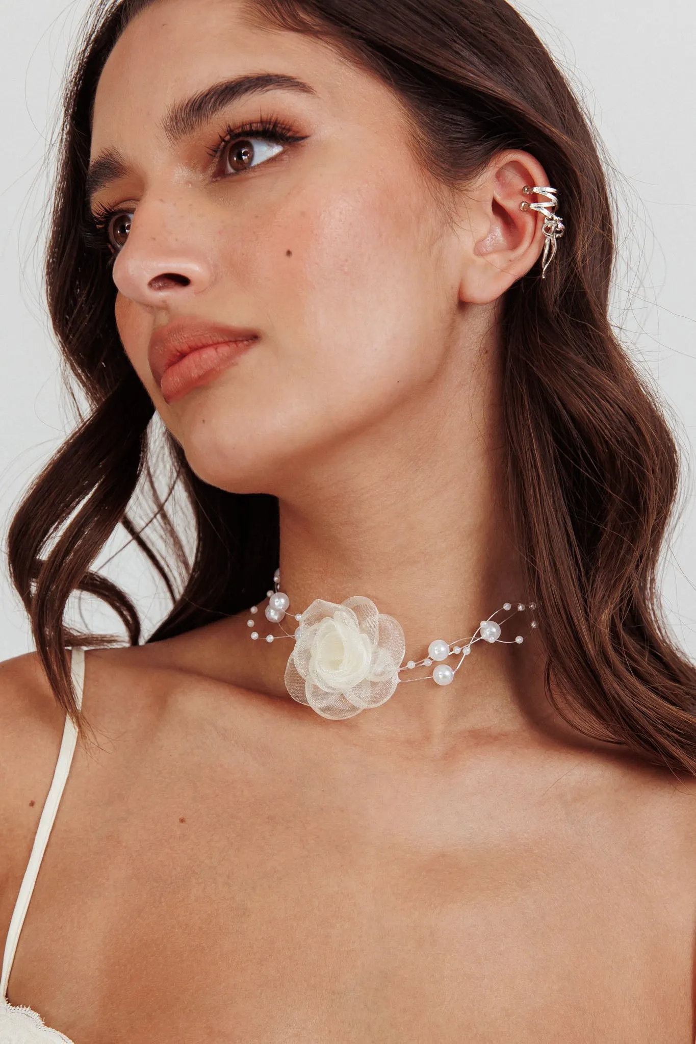 Magic Moments Chiffon Rose Choker Necklace Pearl