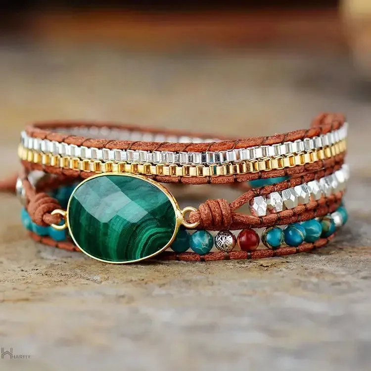 Malachite Stone Statement Bracelet - Unique Artwork for Stunning Style & Sophistication