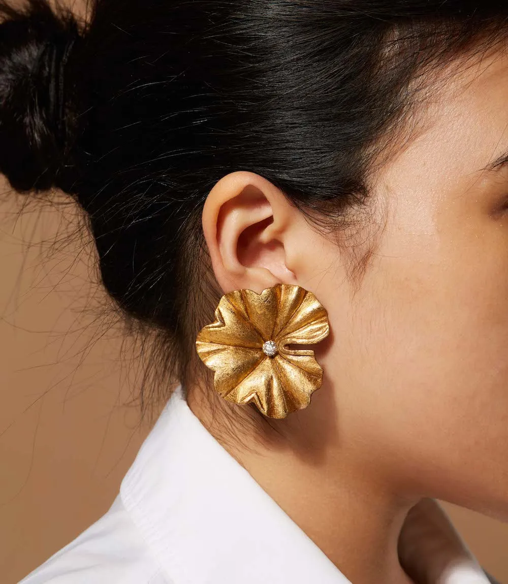 Marquetry Sculptural Brown Geranium Leaf Earrings