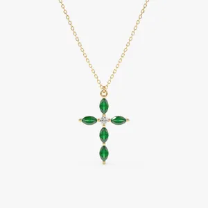 Marquise Emerald Cross Necklace, Aida