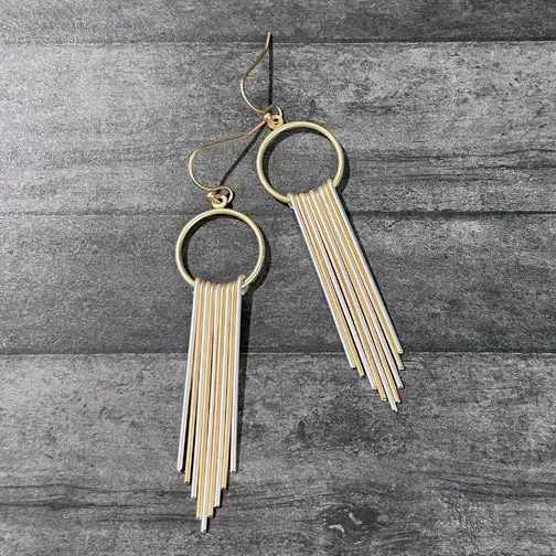 Matte Mixed Metal Hoops & Fringe Earrings