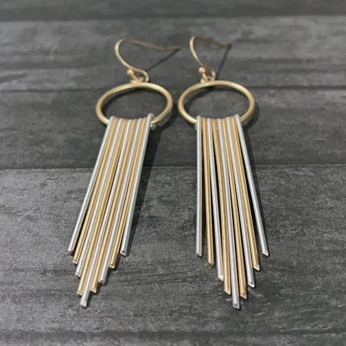 Matte Mixed Metal Hoops & Fringe Earrings