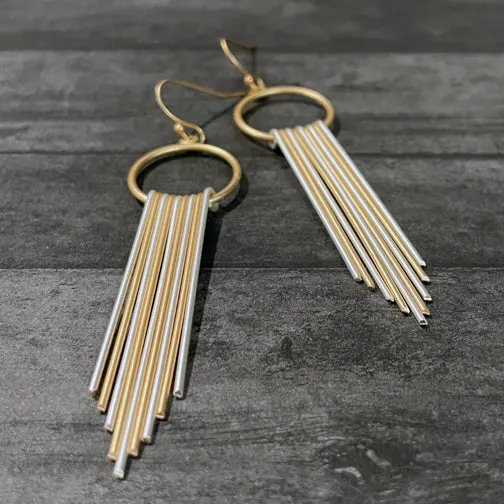 Matte Mixed Metal Hoops & Fringe Earrings